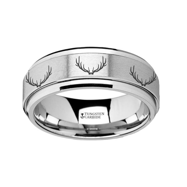 Deer Antlers Laser Engraved Tungsten Spinner Ring for Men with Step Edges - 8MM - Rings - Aydins Jewelry - 1
