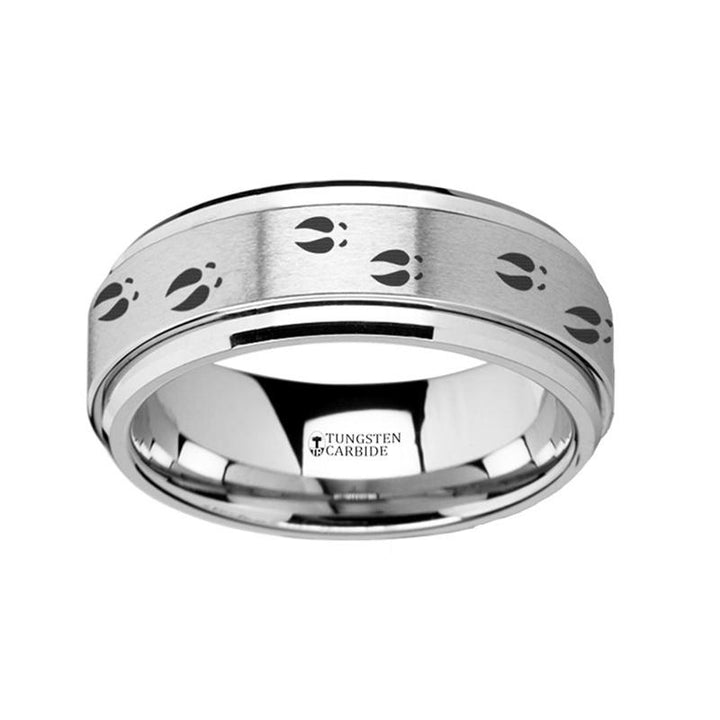 Deer Tracks Engraved Spinning Tungsten Wedding Band for Men with Step Edges - 8MM - Rings - Aydins_Jewelry