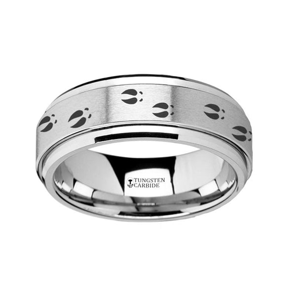 Deer Tracks Engraved Spinning Tungsten Wedding Band for Men with Step Edges - 8MM - Rings - Aydins Jewelry - 1