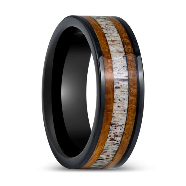 DEERWOOD | Black Tungsten Ring, Deer Antler Inlay - Rings - Aydins Jewelry