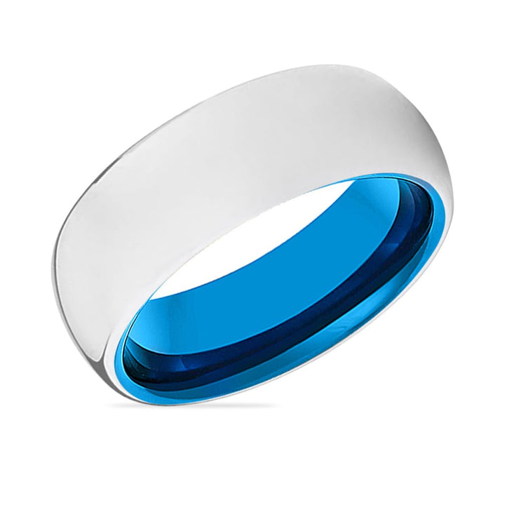 DELTA | Blue Tungsten Ring, Silver Tungsten Ring, Shiny, Domed - Rings - Aydins Jewelry - 2