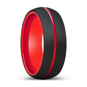 DEMON | Red Ring, Black Tungsten Ring, Red Groove, Domed - Rings - Aydins Jewelry - 1