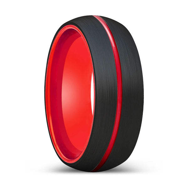 DEMON | Red Ring, Black Tungsten Ring, Red Groove, Domed - Rings - Aydins Jewelry - 1