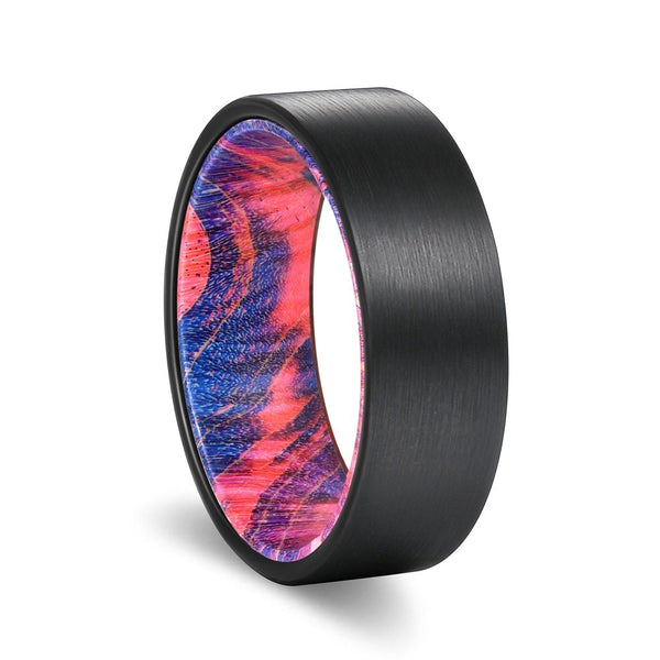 DESTROYER | Blue and Red Wood, Black Flat Brushed Tungsten - Rings - Aydins Jewelry - 1
