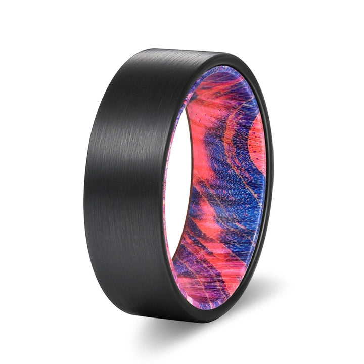 DESTROYER | Blue and Red Wood, Black Flat Brushed Tungsten - Rings - Aydins Jewelry