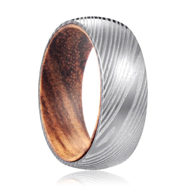 DEVATT | Zebra Wood, Silver Damascus Steel, Domed - Rings - Aydins Jewelry