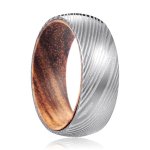 DEVATT | Zebra Wood, Silver Damascus Steel, Domed - Rings - Aydins Jewelry - 1