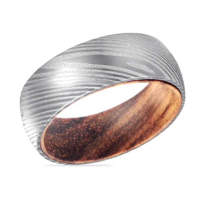 DEVATT | Zebra Wood, Silver Damascus Steel, Domed - Rings - Aydins Jewelry - 2