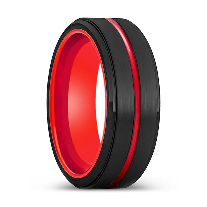DEVILBLOOD | Red Ring, Black Tungsten Ring, Red Groove, Stepped Edge - Rings - Aydins Jewelry - 1