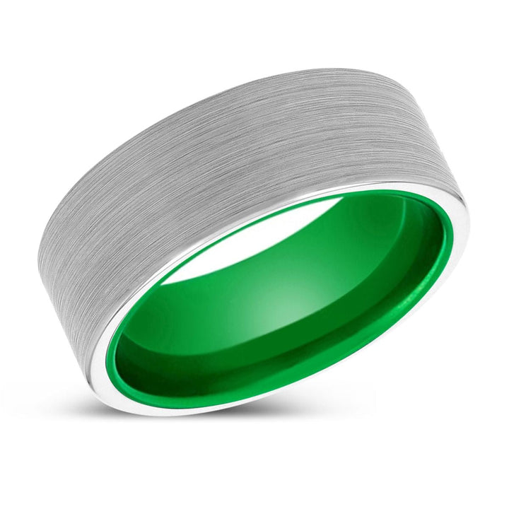 DEVITO | Green Ring, White Tungsten Ring, Brushed, Flat - Rings - Aydins Jewelry - 2