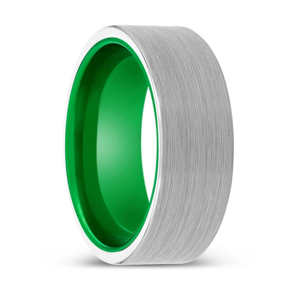 DEVITO | Green Ring, White Tungsten Ring, Brushed, Flat - Rings - Aydins Jewelry