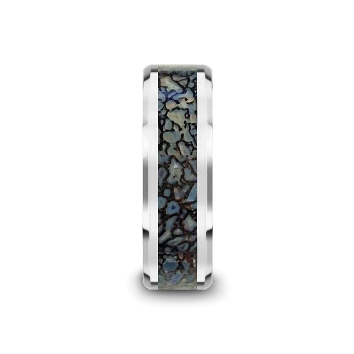 DEVONIAN | Tungsten Ring Blue Dino Bone Inlay - Rings - Aydins Jewelry