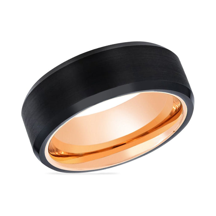 DIABLO | Rose Gold Ring, Black Tungsten Ring, Brushed, Beveled - Rings - Aydins Jewelry