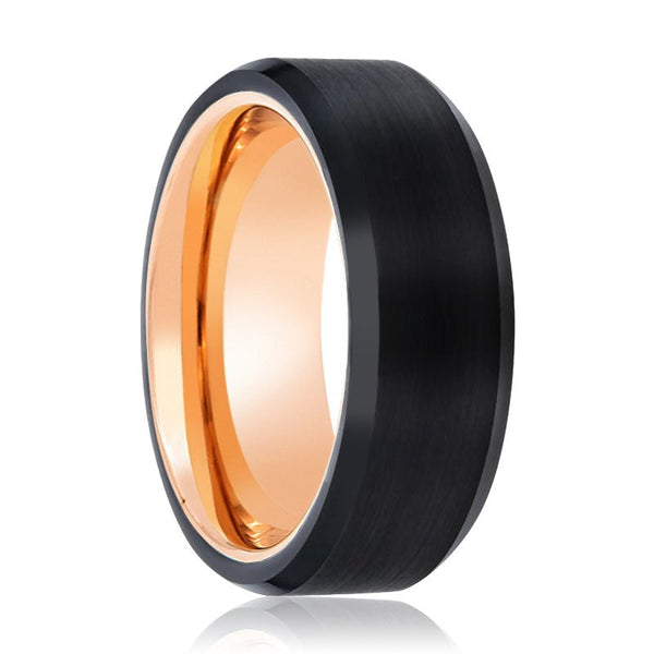 DIABLO | Rose Gold Ring, Black Tungsten Ring, Brushed, Beveled - Rings - Aydins Jewelry - 1
