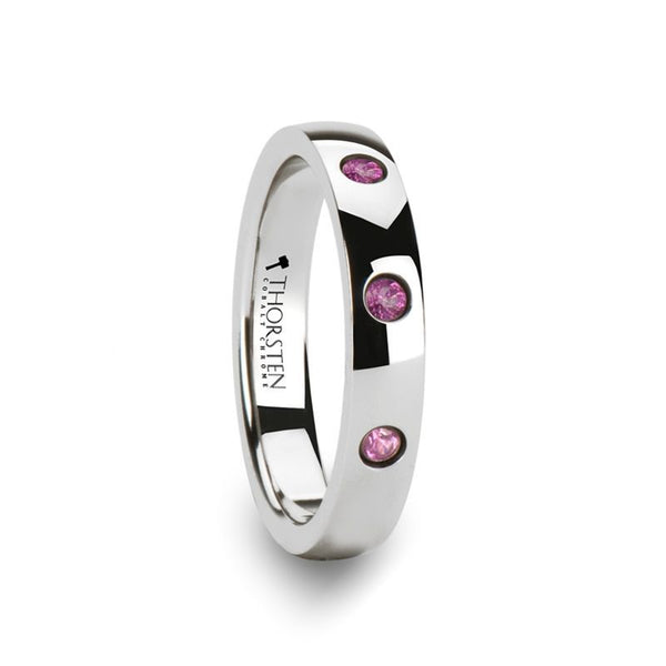 DIANA | Women's Silver Tungsten Ring, 3 Pink Sapphires, Domed - Rings - Aydins Jewelry - 1