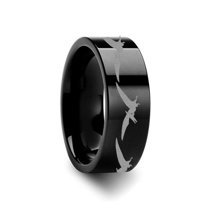 Dinosaur Teradactyl Print Engraved Flat Tungsten Wedding Ring for Men and Women - 4MM - 12MM - Rings - Aydins Jewelry