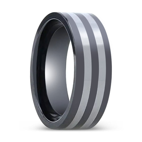 DIPLO | Ceramic Ring, Tungsten Inlay, Flat Polished Edges - Rings - Aydins Jewelry