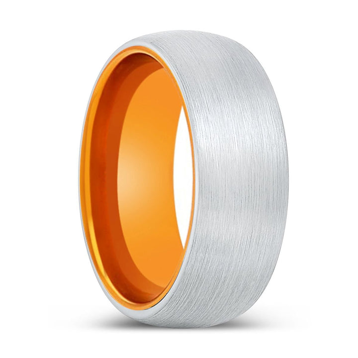 DIRECTOR | Orange Ring, White Tungsten Ring, Brushed, Domed - Rings - Aydins Jewelry - 1