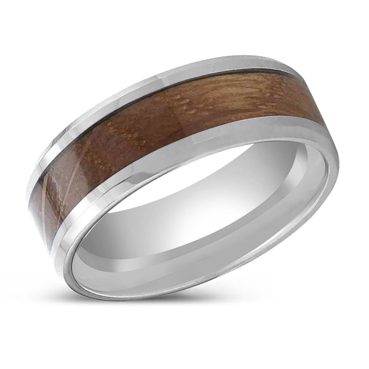 DISTILLED | Tungsten Ring, Whiskey Barrel Inlaid, Beveled Polished Edges - Rings - Aydins Jewelry - 2