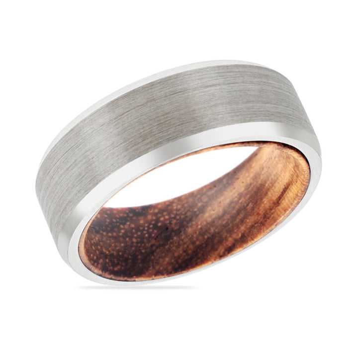 DIVINE | Zebra Wood, Silver Tungsten Ring, Brushed, Beveled - Rings - Aydins Jewelry - 2