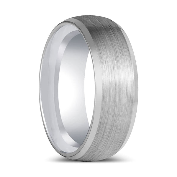DOMESCAPE | Silver Tungsten Ring, Brushed Center, Beveled Edge - Rings - Aydins Jewelry