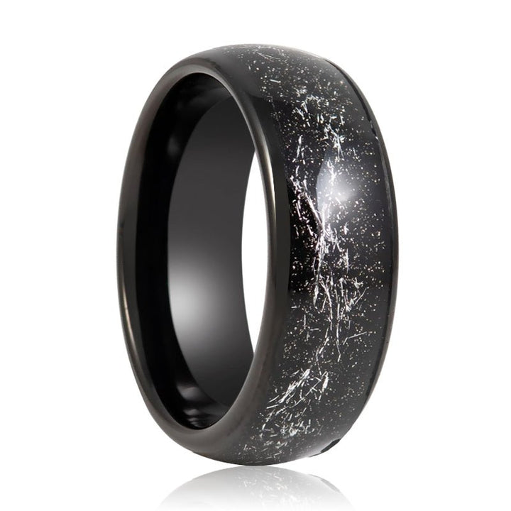 DOMINATOR | Black Tungsten Ring, Black Meteorite Inlay, Domed - Rings - Aydins Jewelry - 1