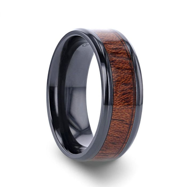 DOMINICA | Black Titanium Ring, Hardwood Inlay, Beveled - Rings - Aydins Jewelry - 1