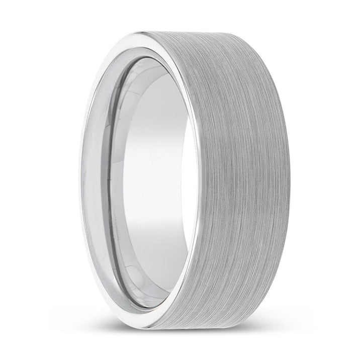 DOMINIK | Silver Ring, White Tungsten Ring, Brushed, Flat - Rings - Aydins Jewelry - 1