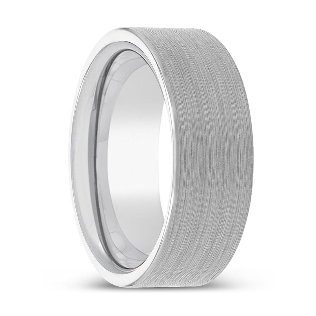 DOMINIK | Silver Ring, White Tungsten Ring, Brushed, Flat - Rings - Aydins Jewelry - 1