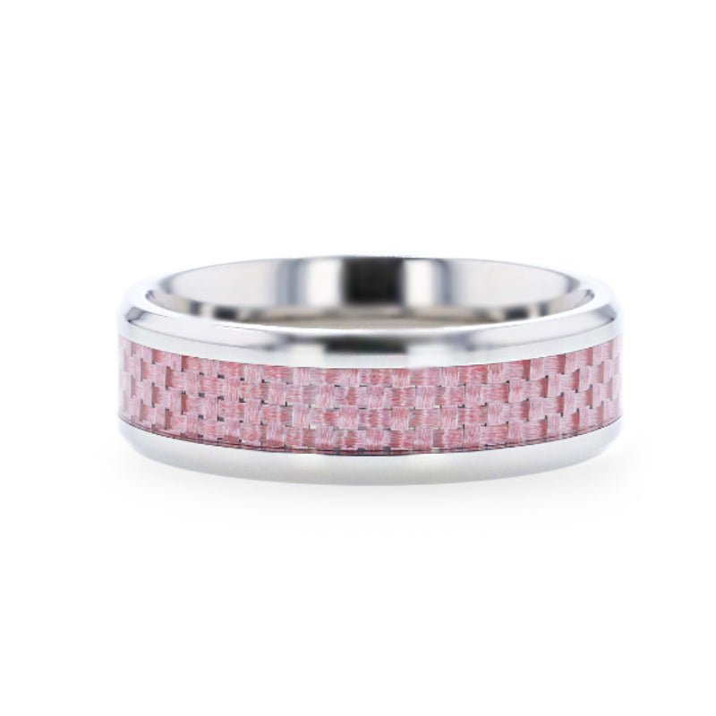 DOMINIQUE | Silver Titanium Ring, Pink Carbon Fiber Inlay, Beveled - Rings - Aydins Jewelry - 3