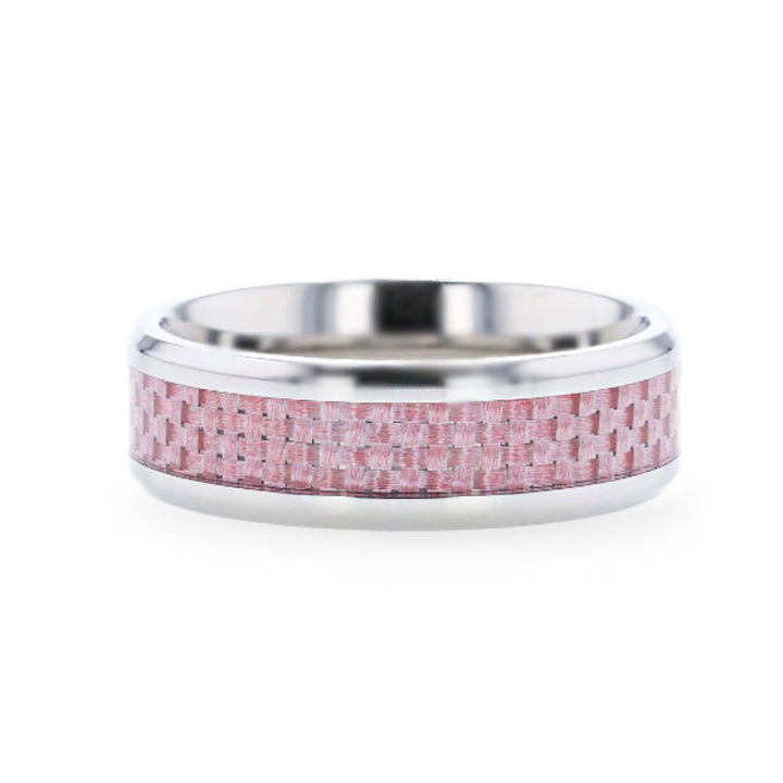 DOMINIQUE | Silver Titanium Ring, Pink Carbon Fiber Inlay, Beveled - Rings - Aydins Jewelry - 3