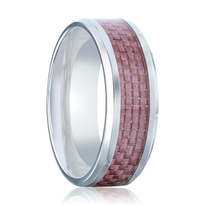 DOMINIQUE | Silver Titanium Ring, Pink Carbon Fiber Inlay, Beveled - Rings - Aydins Jewelry - 1