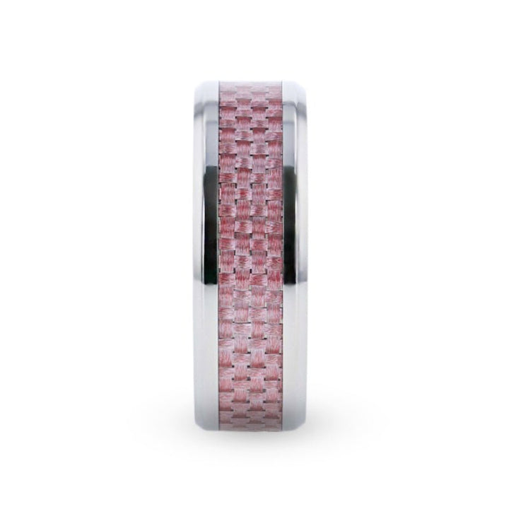 DOMINIQUE | Silver Titanium Ring, Pink Carbon Fiber Inlay, Beveled - Rings - Aydins Jewelry