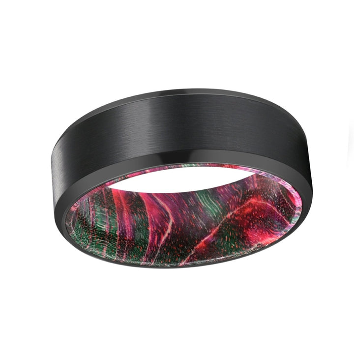 DONALDSON | Green and Red Wood, Black Tungsten Ring, Brushed, Beveled - Rings - Aydins Jewelry