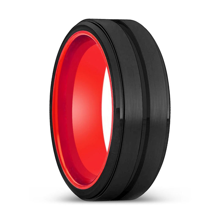 DOOMS | Red Ring, Black Tungsten Ring, Grooved, Stepped Edge - Rings - Aydins Jewelry - 1