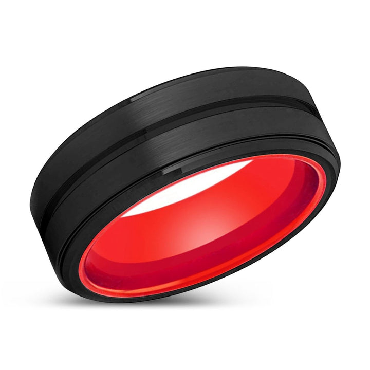 DOOMS | Red Ring, Black Tungsten Ring, Grooved, Stepped Edge - Rings - Aydins Jewelry - 2