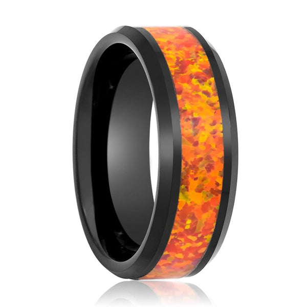 DRAGON | Tungsten Ring Orange Opal Inlay