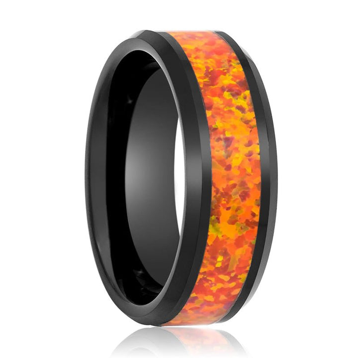 DRAGON | Tungsten Ring Orange Opal Inlay - Rings - Aydins Jewelry - 1