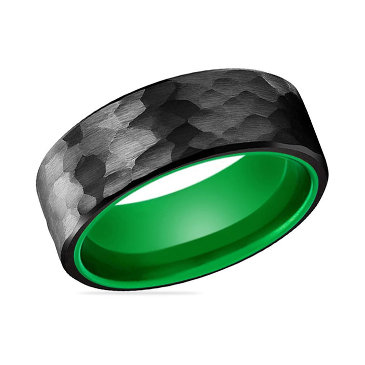 DRAGONFLY | Green Ring, Black Tungsten Ring, Hammered, Flat - Rings - Aydins Jewelry - 2