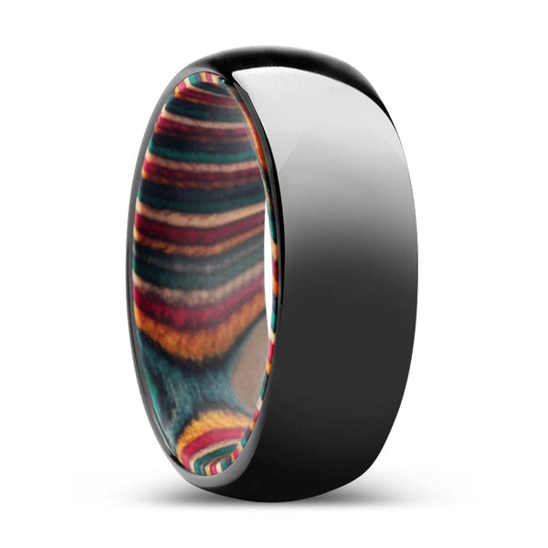 DRIFTWOOD | Multi Color Wood, Black Tungsten Ring, Shiny, Domed - Rings - Aydins Jewelry - 1