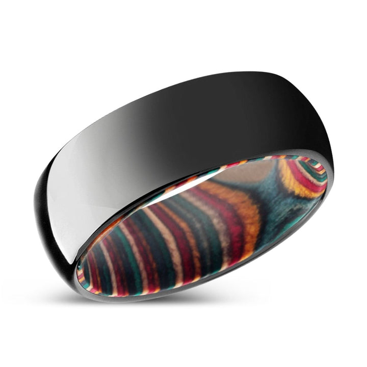 DRIFTWOOD | Multi Color Wood, Black Tungsten Ring, Shiny, Domed - Rings - Aydins Jewelry - 2