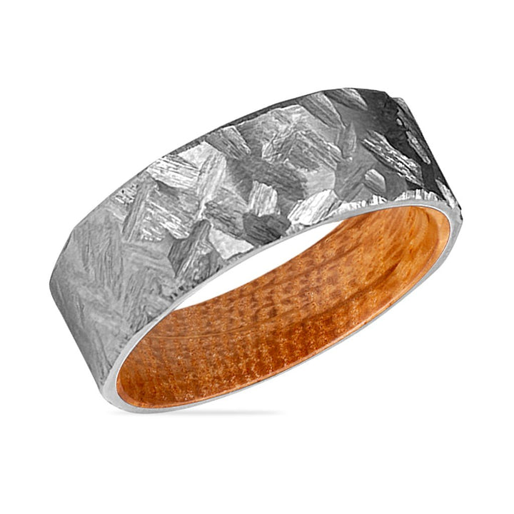 DUNHILL | Whiskey Barrel Wood, Silver Titanium Ring, Hammered, Flat - Rings - Aydins Jewelry - 2