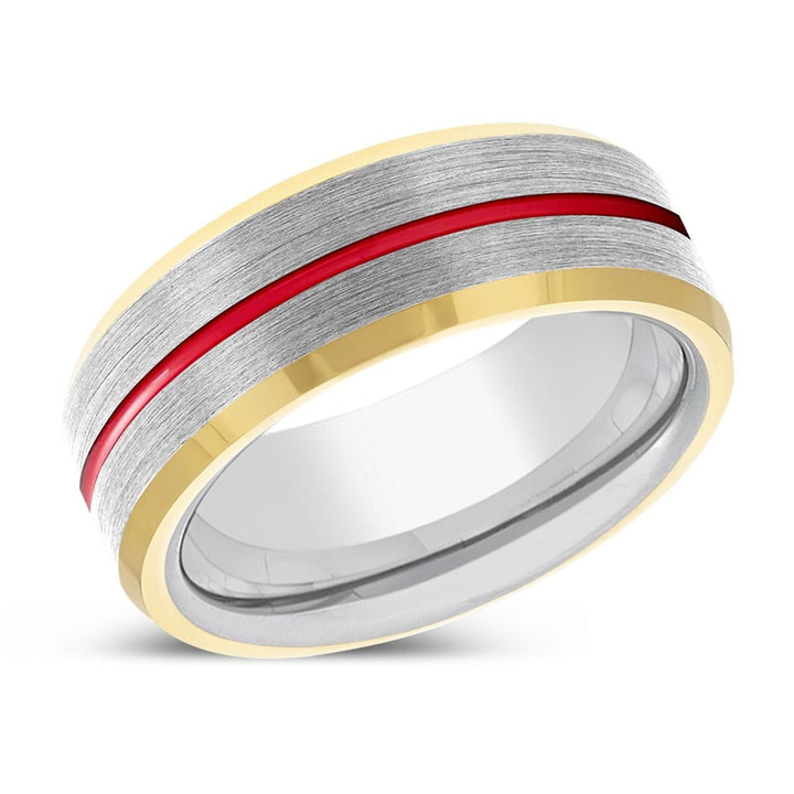 DYNAMO | Silver Ring, Silver Tungsten Ring, Red Groove, Gold Beveled Edge - Rings - Aydins Jewelry - 2