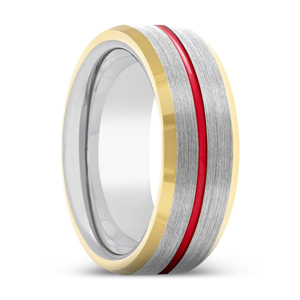 DYNAMO | Silver Ring, Silver Tungsten Ring, Red Groove, Gold Beveled Edge - Rings - Aydins Jewelry - 1