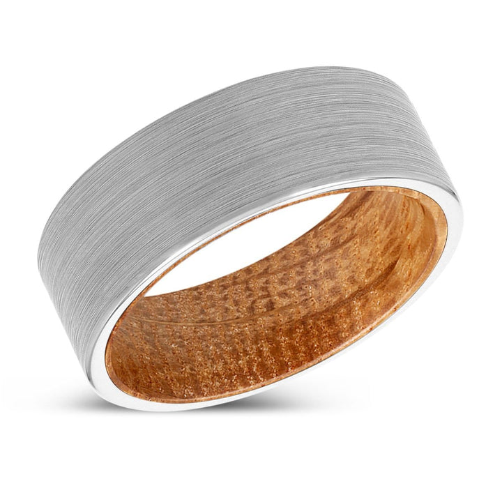 EASTWOOD | Whiskey Barrel Wood, White Tungsten Ring, Brushed, Flat - Rings - Aydins Jewelry - 2