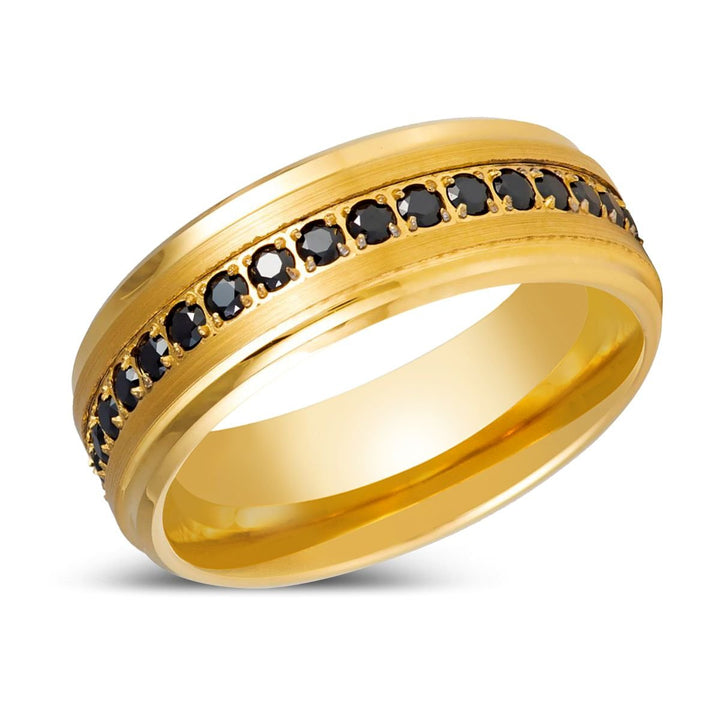 EBONYGLITZ | Yellow Gold Ring, Black CZ Ring, Stepped Edge - Rings - Aydins Jewelry - 2