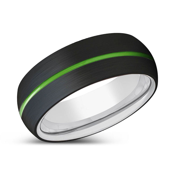 ELEMENCE | Silver Ring, Black Tungsten Ring, Green Groove, Domed - Rings - Aydins Jewelry - 2