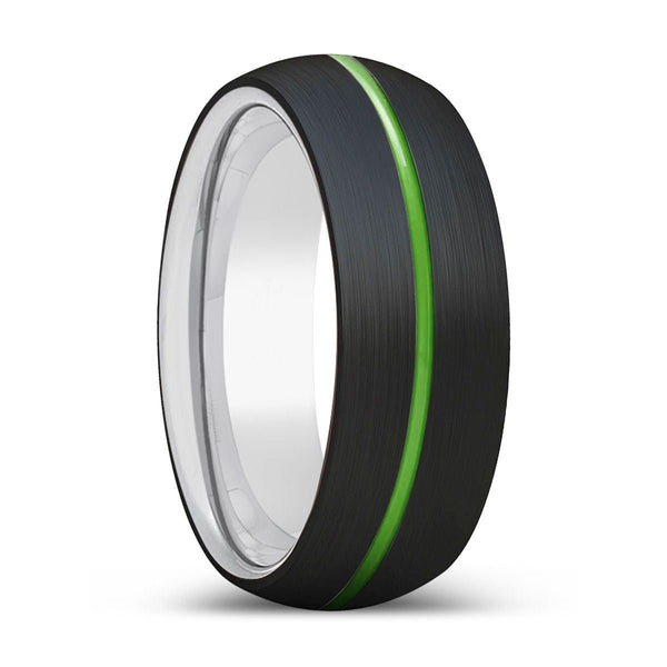 ELEMENCE | Silver Ring, Black Tungsten Ring, Green Groove, Domed - Rings - Aydins Jewelry - 1