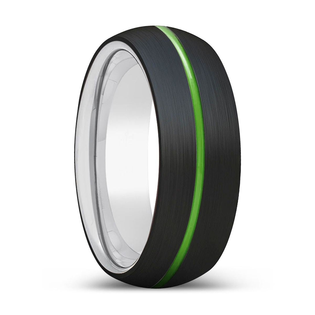 ELEMENCE | Silver Ring, Black Tungsten Ring, Green Groove, Domed - Rings - Aydins Jewelry - 1