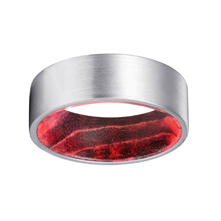 ELEMENT | Black & Red Wood, Silver Tungsten Ring, Brushed, Flat - Rings - Aydins Jewelry - 2